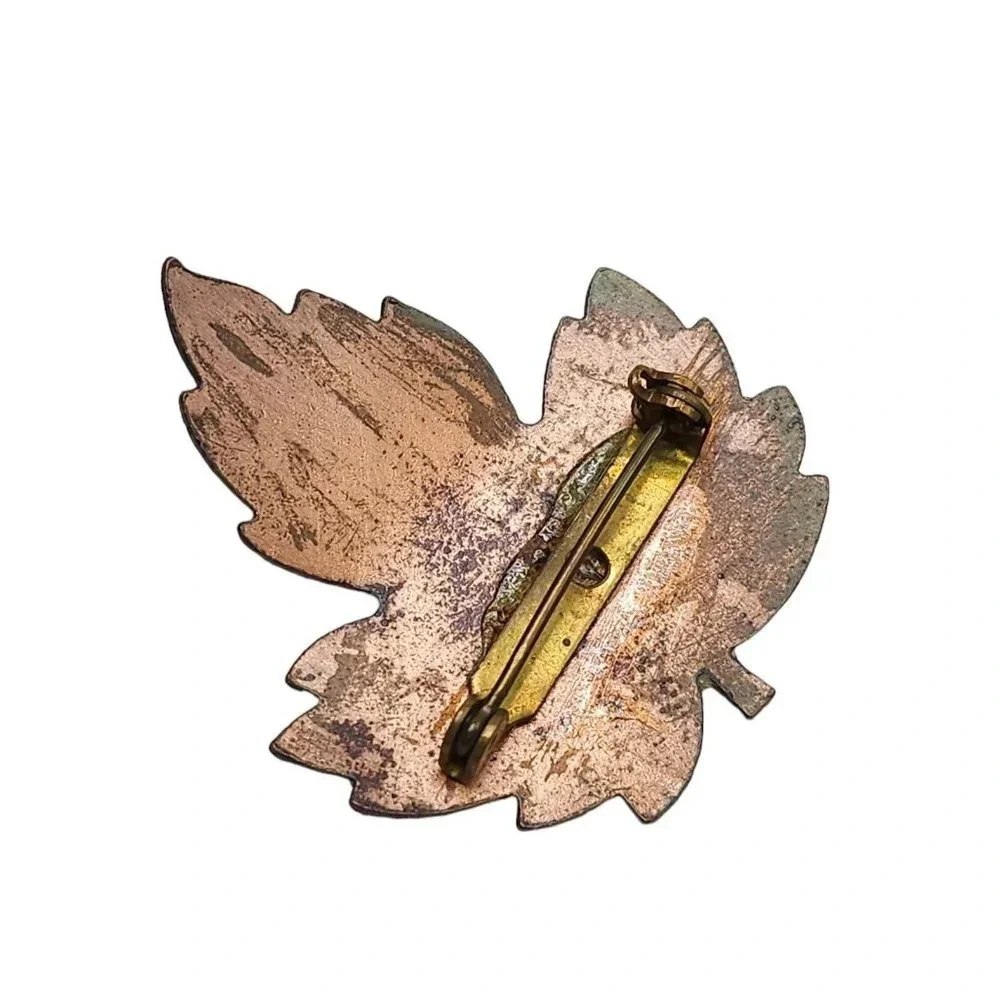 Multicolor Enamel on Copper Maple Leaf Brooch Pin Vintage Fall Autumn